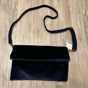 NWT Anthropologie Navy Velvet Fold-Over Clutch Handbag